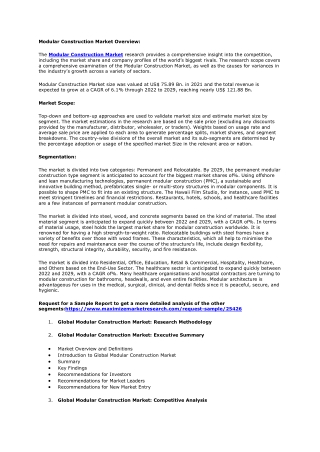 Market for Modular Construction: Worldwide Industry Analysis and Forecast 2029