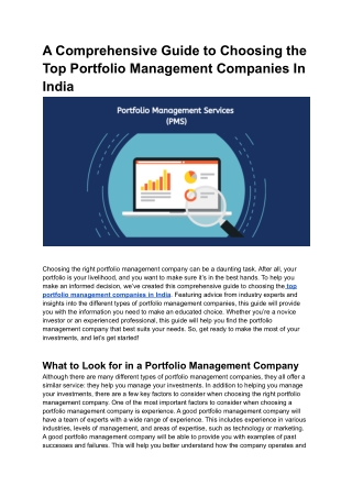 A Comprehensive Guide to Choosing the Top Portfolio Management Companies In India