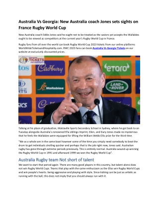 Australia Vs Georgia New Australia coach Jones sets sights on France Rugby World Cup