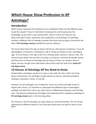 Which House Show Profession in KP Astrology