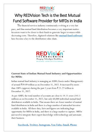 Why REDVision is the Best Mutual Fund Software Provider for MFDs in India