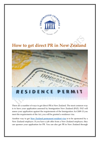 How to get direct PR in New Zealand