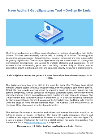 Have Aadhar? Get eSignatures Too! – DrySign By Exela