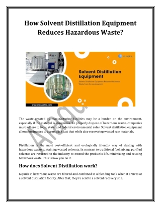 How Solvent Distillation Equipment Reduces Hazardous Waste