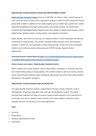 Sleep Disorder Treatment Market to Reach US 16914.58 Million by 2029
