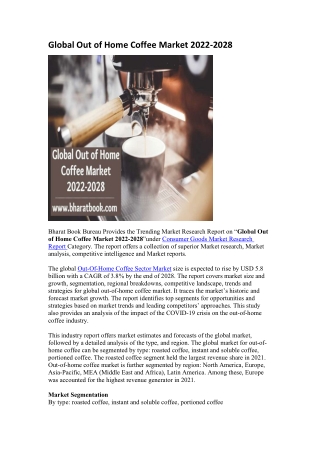 Global Out of Home Coffee Market 2022-2028