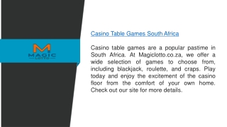 Casino Table Games South Africa  Magiclotto.co.za