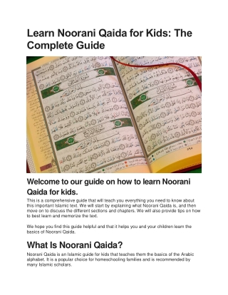 Learn Noorani Qaida for Kids The Complete Guide