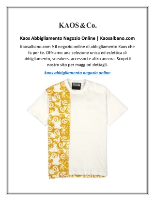 Kaos Abbigliamento Negozio Online  Kaosalbano.com