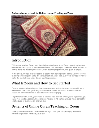 An Introductory Guide to Online Quran Teaching on Zoom