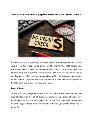 payday loans no credit check