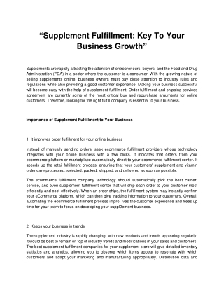 Supplement Fulfillment: Key To Your Business Growth