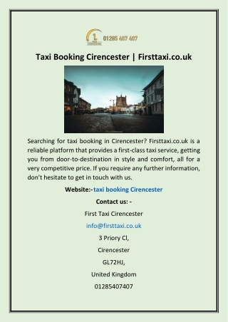 Taxi Booking Cirencester | Firsttaxi.co.uk