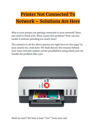 Printer Not Connected To Network| Few Ways To Resolve