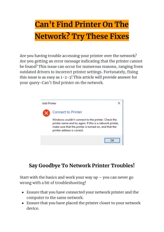 Can’t Find Printer On The Network? Try These Fixes