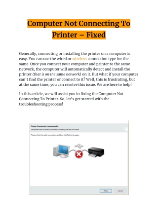 Computer Not Connecting To Printer – Fixed