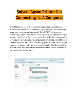 Epson Printer Not Connecting To A Computer -  Solved