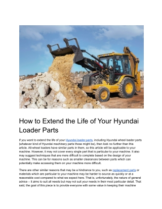 How to Extend the Life of Your Hyundai Loader Parts