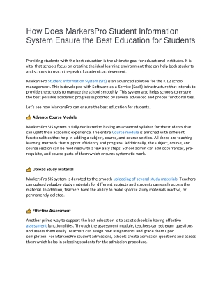 How Does MarkersPro Student Information System Ensure the Best Education for Students
