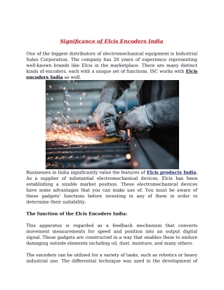 Significance of Elcis Encoders India