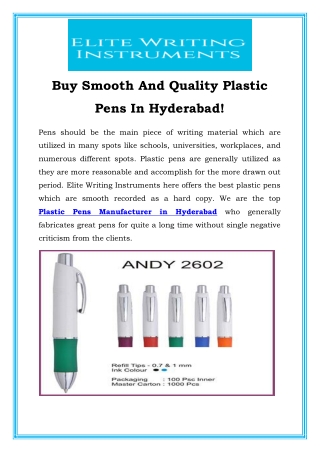 Buy Smooth And Quality Plastic Pens In Hyderabad