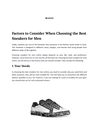 Factors to Consider When Choosing the Best Sneakers for Men