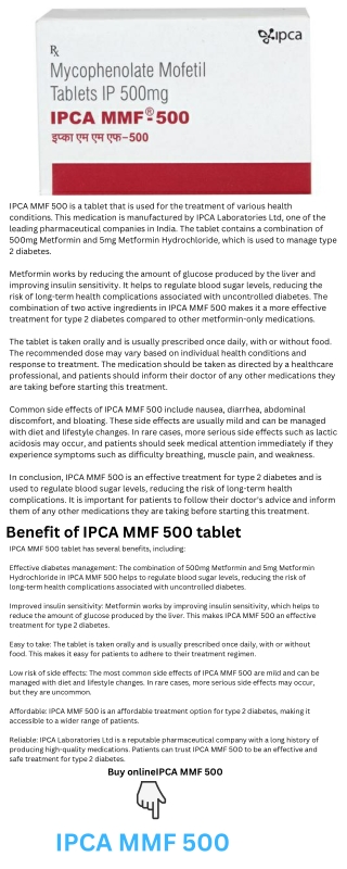 IPCA MMF 500 Tablet View Uses, Side Effects, Price and Substitutes