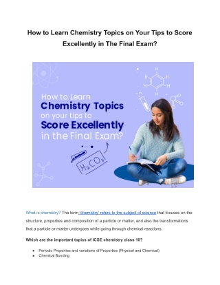 How to Learn Chemistry Topics on Your Tips to Score Excellently in The Final Exa