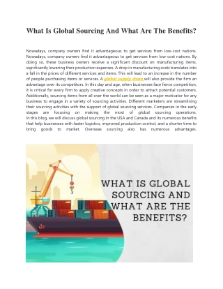 What Is Global Sourcing And What Are The Benefits