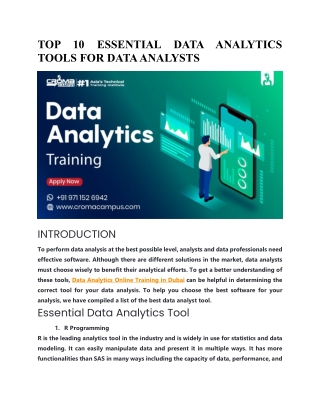 TOP 10 ESSENTIAL DATA ANALYTICS TOOLS FOR DATA ANALYSTS