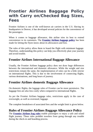 Frontier Airlines Baggage Policy 1-833-714-2120