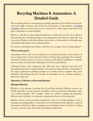 Recycling Machines & Automation A Detailed Guide