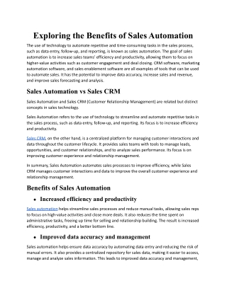 Exploring the Benefits of Sales Automation.