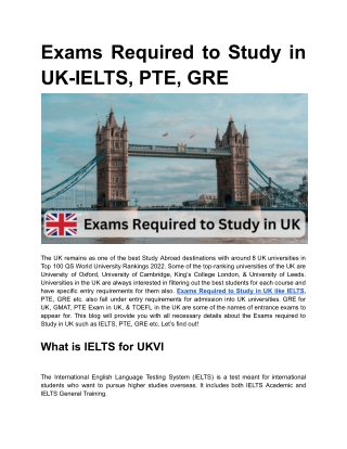 Exams Required to Study in UK-IELTS, PTE, GRE