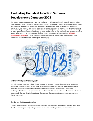 Evaluating the latest trends in Software Development Company 2023