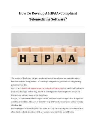 How To Develop A HIPAA-Compliant Telemedicine Software?