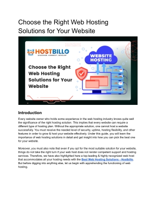 Choose the Right Web Hosting Solutions for Your Website