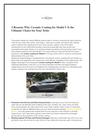 3 Reasons Why Ceramic Coating for Model Y Is the Ultimate Choice for Your Tesla