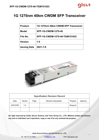 1G 1270nm 40km CWDM SFP Transceiver