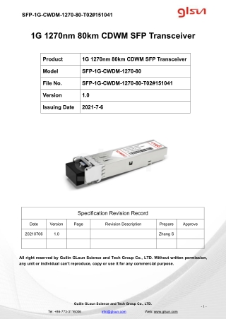 1G 1270nm 80km CDWM SFP Transceiver