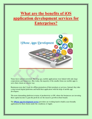 What are the benefits of iOS application development services for Enterprises