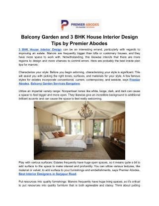 Balcony Garden and 3 BHK House Interior Design Tips by Premier Abodes