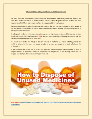 Where and How to Dispose of Unused Medicines: Cleanco