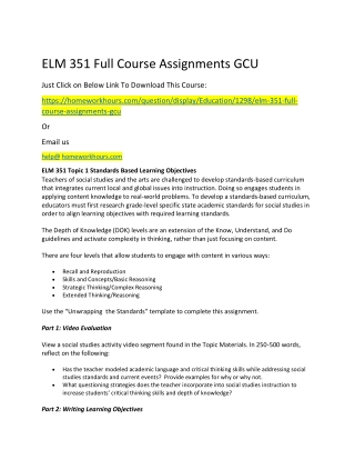 ELM 351 Full Course Assignments GCU