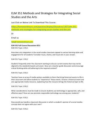 ELM 351 Methods and Strategies for Integrating Social Studies and the Arts