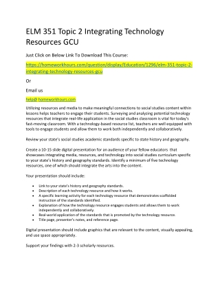 ELM 351 Topic 2 Integrating Technology Resources GCU