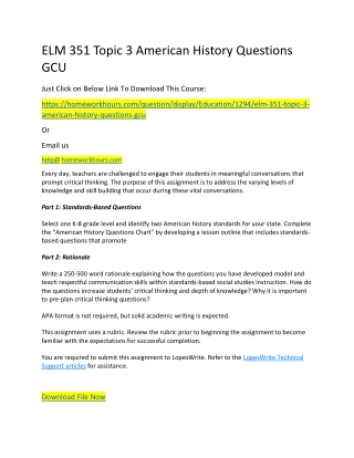 ELM 351 Topic 3 American History Questions GCU