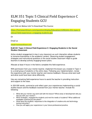 ELM 351 Topic 5 Clinical Field Experience C Engaging Students GCU