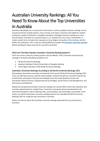Australian University Rankings According to QS World University Rankings 2021