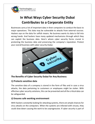 In What Ways Cyber Security Dubai Contributes to a Corporate Entity